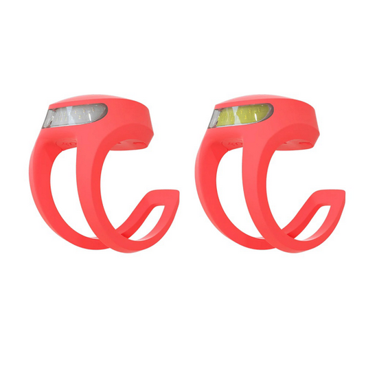 Knog Frog – Cykellyse - fram o bak  – USB-laddning  – korallröd