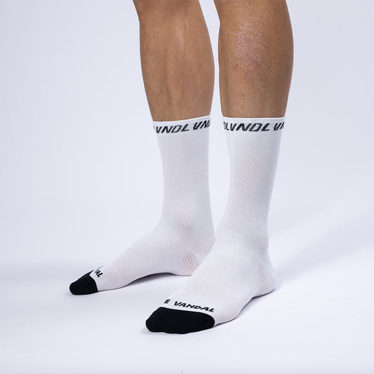The Vandal – Cycling socks – Vandal logo / white